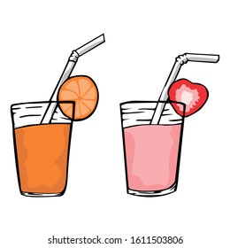 Simple Vector Design of an Orange and Strawberry in Colorful