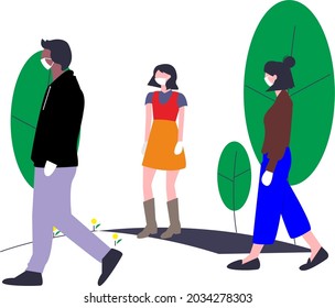 Simple vector design People with health masks doing social distancing