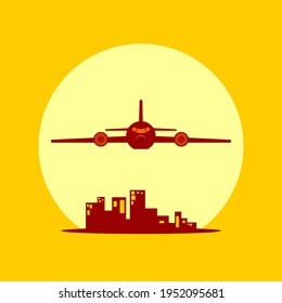 simple vector design of plane at sunset view