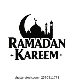 A simple Vector design Ramadan Kareem English calligraphy lettering greeting text banner on White background.