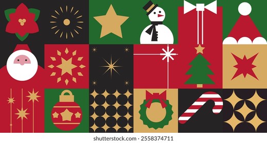 Simple vector design of a snowman and other Christmas motifs in geometric Scandinavian style. Ideal for festive patterns and decor.