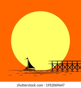 simple vector design of sunset at the sea