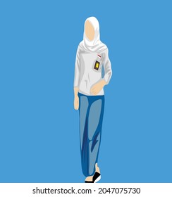 diseño vectorial simple de una mujer con velo y uniforme de secundaria de Indonesia