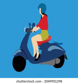 simple vector design of woman riding a vespa motorcycle