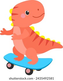 Dinosaurio vector simple con el monopatín