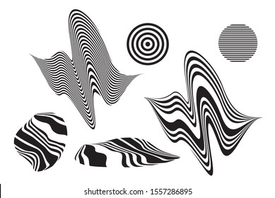 Simple Vector Distorted Linear Geometric Shapes Set. Trendy Universal Objects For Your Futurism Design, Animation, Fanzine Art, Scrapbooking, Collage