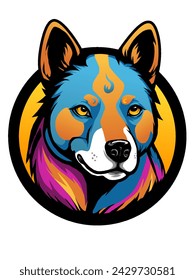 simple vector dog logo with a mix of modern and elegant colors