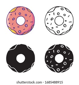 Einfache Vektorillustration Bäckerei Shop Logo mit Donuts. Vektorillustration Donut Symbol oder Logotype für Bäckerei, Konditorei, Konditorei, Café. Flache schwarze Illustration einzeln auf weißem Hintergrund.