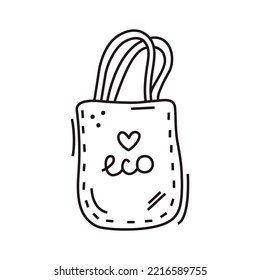 Simple vector doodle icon of eco bag. Garbage recycle and waste management concept in child sketch style. Say no to plastic bag. Zero waste concept