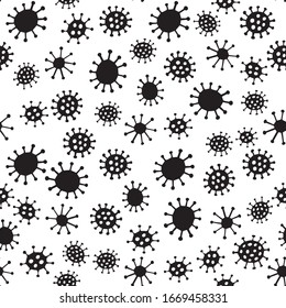 Simple vector doodle seamless pattern of the coronavirus cells. 