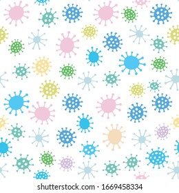 Simple vector doodle seamless pattern of the coronavirus cells. 