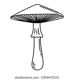 Simple vector doodle. Sketch drawing of forest mushroom. Easy to change color.
