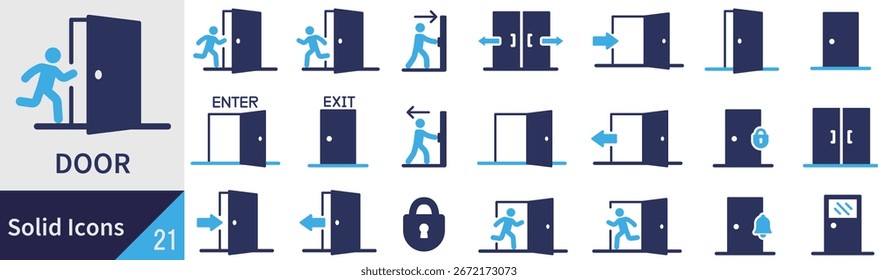 Conjunto de ícones de silhueta de porta de vetor simples