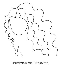 Simple vector drawing with a black line. Female curly, wavy hair for a decor of the sphere of hairdressing and cosmetology
