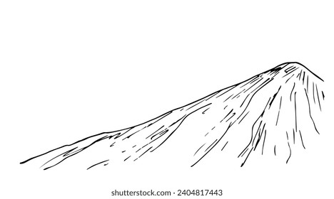 Simple vector drawing with black outline. Mountains, wild nature. Sketch in ink.