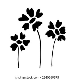 Simple vector drawing. Black silhouette of flowers on a stem. Floral elements, nature.