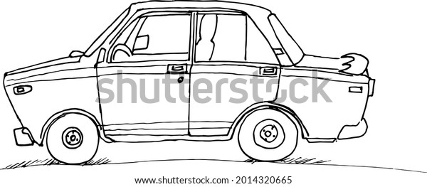 Simple vector\
drawing of a car. Old-style\
car.