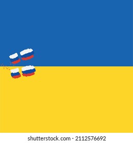 simple vector drawing. conflict between Ukraine and Russia. traces of Russian colors are on the Ukrainian flag