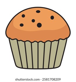 A simple vector drawing of a cupcake with a soft, swirled frosting atop a fluffy base.