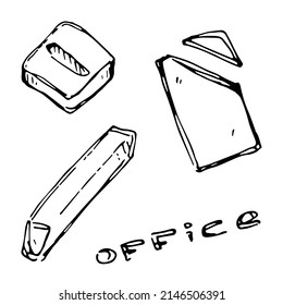 A simple vector drawing of erasers. Set of elements for printing and design. Art supplies.