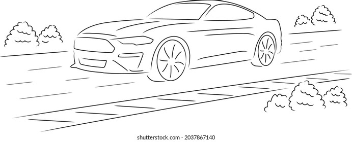 A simple vector drawing of a fast sports car driving on a race track