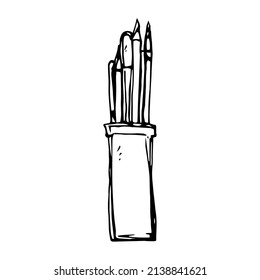 A simple vector drawing of a jar of stationery for school. Element for polygraphy and design.