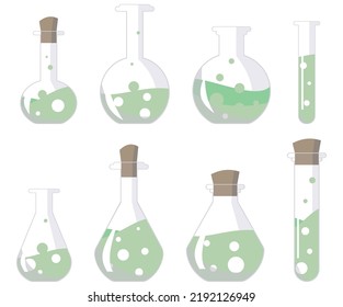 Simple vector drawing of laboratory flasks with green liquid