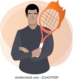 simple vector drawing of a man with a burning tennis racket in his hands