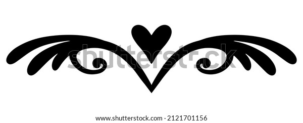 simple\
vector element, design, black divider for text with monogram,\
feathers and heart in the center. Abstract angel symbol for\
Valentine\'s Day, mother\'s day, wedding\'s\
day