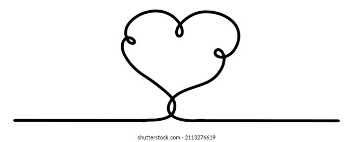 simple vector element hand-drawn heart symbol continuous one-line drawing of a single line, contour design isolated on a white background.