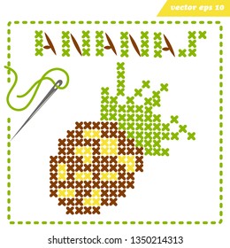 Esquema de bordado de Vector simple con plátanos cruzados para niños y adultos. Pixelart. Marco con aguja y cuerda. Elemento para el logotipo, impresión, emblema, diseño o embrión