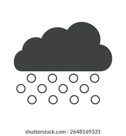 A simple vector EPS icon depicting a dark cloud with falling circles representing hail or sleet, ideal for weather forecasts and storm warnings.