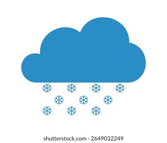 A simple vector EPS icon depicting a blue cloud with falling snowflakes, ideal for winter weather forecasts, climate graphics, and cold season designs.