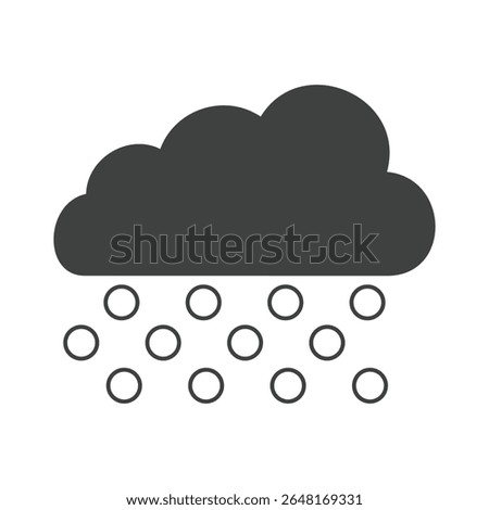 A simple vector EPS icon depicting a dark cloud with falling circles representing hail or sleet, ideal for weather forecasts and storm warnings.