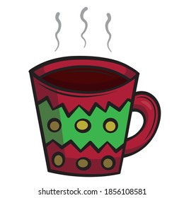 simple vector eps illustration icon of a christmas mug cup with christmas drink coffe Mulled Wine on white background isolated