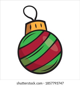 einfaches Vektoreps-Symbol für einen Weihnachtsbaumball neues Jahr mit grünem und rotem Hintergrund einzeln auf weißem Hintergrund