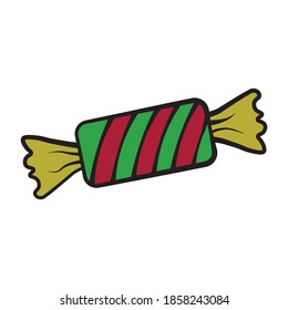simple vector eps illustration icon of a new year's christmas candy with green red and yellow on white background isolated