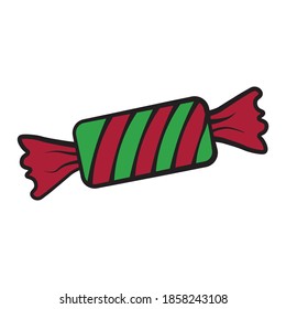 simple vector eps illustration icon of a new year's christmas candy with green red and yellow on white background isolated