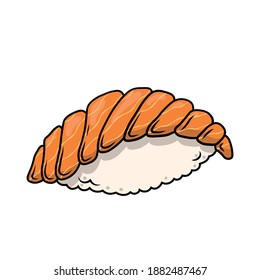 Simple vector eps illustration icon  of a asian sushi with orange red fish salmon on top and rice