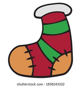 simple vector eps illustration of a new year's christmas sock with green and red on white background isolated