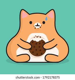 Simple Vector Eps Sticker Illustration Of A Fat Cat With Cookie And Crumbs On White Background