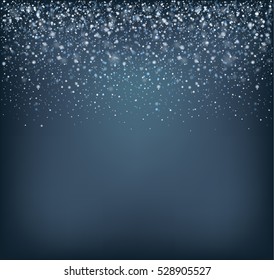 Simple Vector Falling Snowflakes Background On Dark. 
