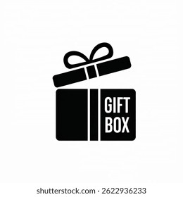  Simple vector filled flat in gift box line icon solid black pictogram. Happy fathers day concept. isolated on white background