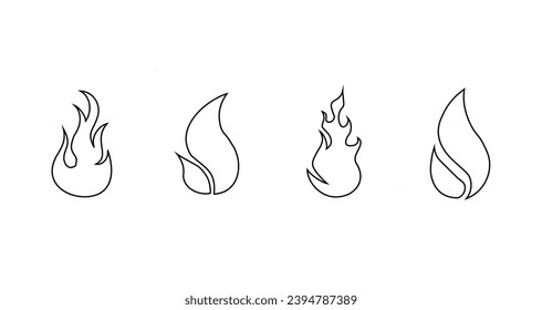 Simple vector fire flame icons in outline style on white background. Fire vector collection in flat style. Vector Illustration