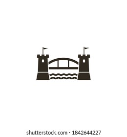 simple vector flat art black illustration of bridge between two castle towers on a white background 