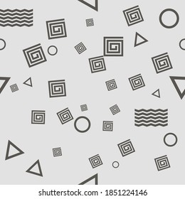 simple vector flat art seamless pattern of geometric different black geometric shapes on white background
