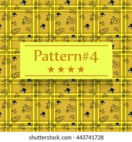 simple vector flat art seamless pattern of checkered and gentlemanly accessories
