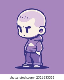 simple vector flat illustration of cute cartoon boy full body character design in solid color isolated on purple background.