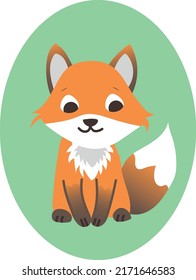 simple vector flat illustration of a fox cub character sitting isolated on a white background
