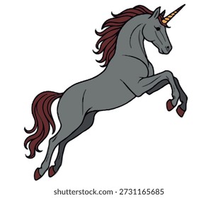 Simple vector flat illustration: horse unicorn jumping magical character, ready to print